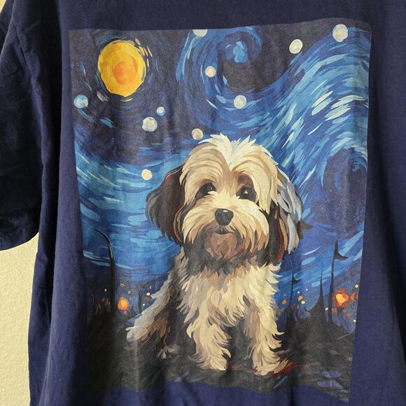 Cute Dog Lover Van Gogh Starry Night Graphic T-shirt Sz XLarge 100% Cotton Art - Picture 2 of 4